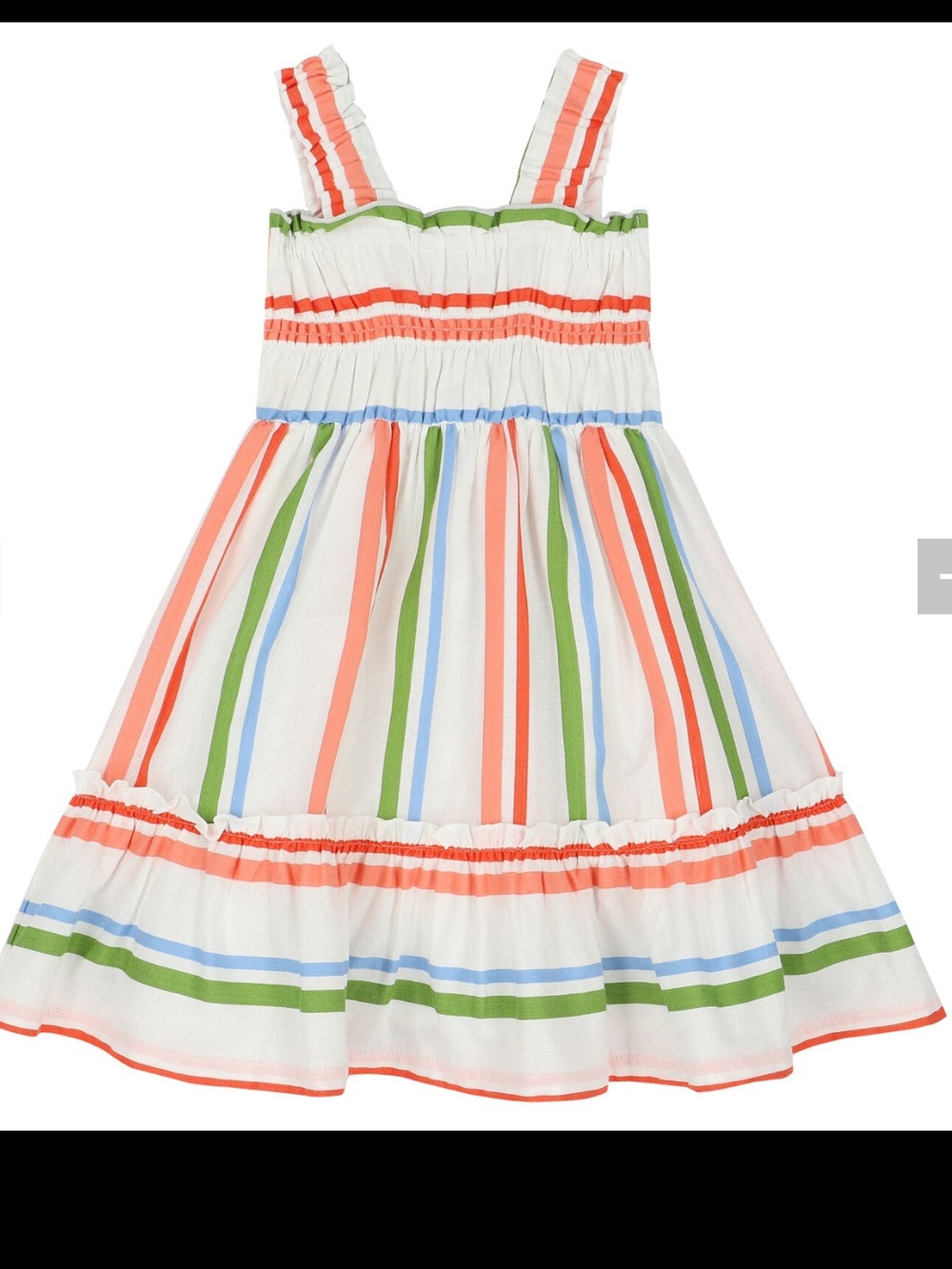 Mayoral White Dress with Coral, Green and Blue Stripes